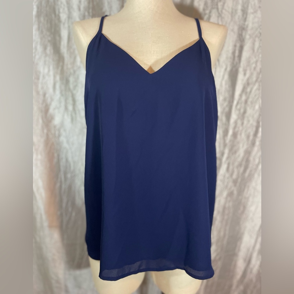 Wells Grace navy polyester tank top with liner & adjustable straps